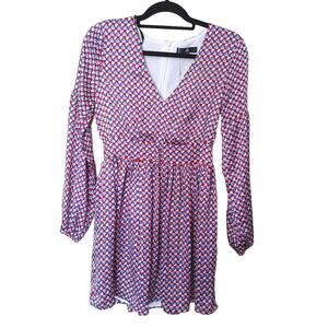 Missguided Chiffon Skater Dress Size 4 New NWT Red Blue Tan